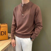 Hearujoy Men's Clothing Vintage Fashion Henry Collar Business Casual Knitted Sweater Autumn Winter Solid Long Sleeve Loose Pullover Tops